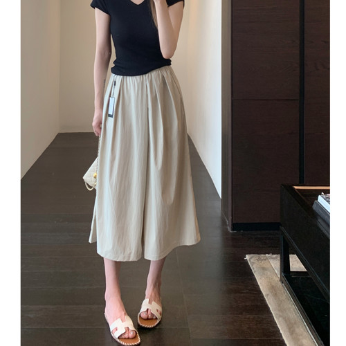 AMR UU◆夏季凉感松弛感阔腿裙裤松紧腰垂感九分凉凉裤女2026新款