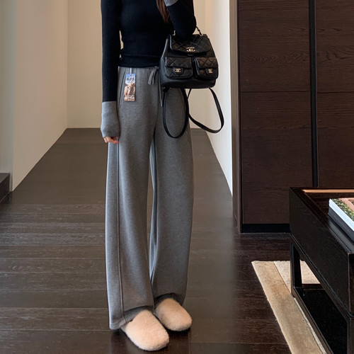 AMR UU◆一条过冬 加绒加厚保暖高腰显瘦直筒裤女阔腿裤秋冬新款