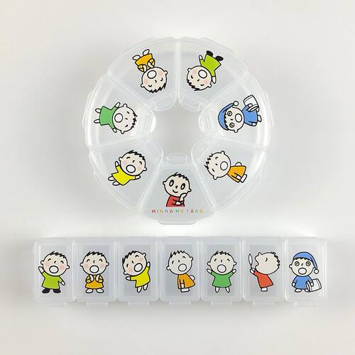 大口仔MINNA NO TABO药盒7天便携PP圆形食品级胶囊收纳盒卡通可爱