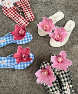 女夏外穿法式 凉拖 lovebug小众设计感花朵人字拖夹趾拖鞋 泰国正品