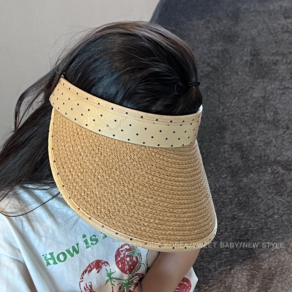 波点草编空顶帽子女夏季遮阳防晒防紫外线海边度假太阳帽pk083