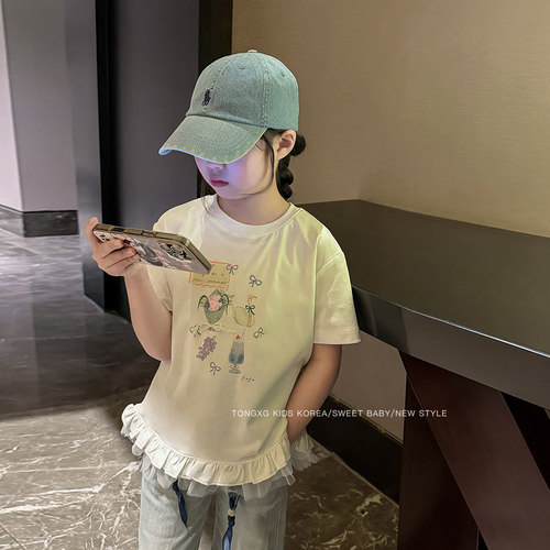 潼小乖女童短款上衣2026夏装新款短袖T恤中大童洋气上衣6q056现货