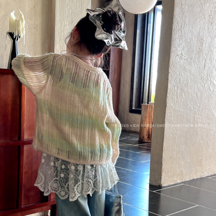 现货波拉韩bora2025春季女童针织衫韩版中大童上衣小清新外套彩虹