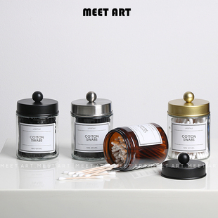 现代简约样板房卫生间棉签化妆棉盒摆件浴室柜软装饰品玻璃收纳瓶