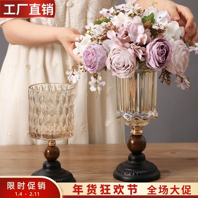 中古法式水晶玻璃仿真花插花花瓶
