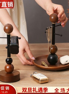 中古风胡桃色木质入户钥匙挂架托盘收纳盒玄关置物架桌面装饰摆件