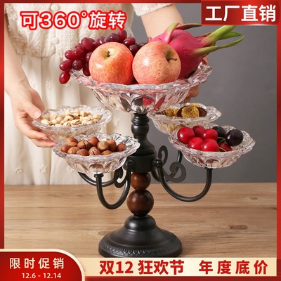 中古风客厅茶几黑色水晶玻璃果盘