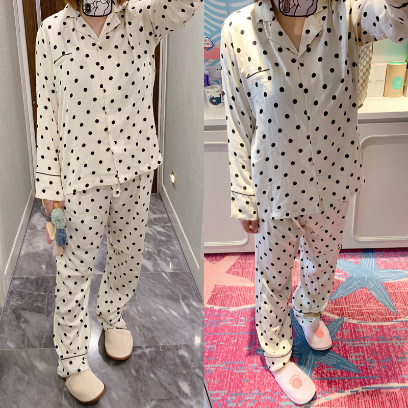 包邮 巨美！超上相！ 仿真丝贡缎柔滑朱古力水玉点点女式睡衣套装