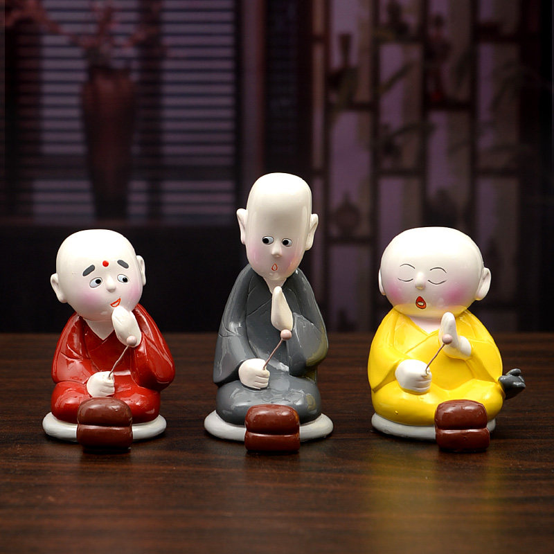 中国风特色创意泥人三个和尚挑水喝桌面装饰品摆件中式国潮风礼品