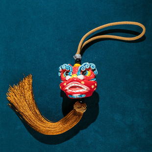 交趾陶醒狮汽车挂件狮子头舞狮摆件国潮后视镜车内装饰吊坠小礼品