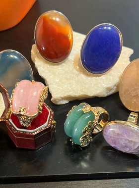 原石戒指ins跨境时尚小众设计感亚马逊简约高级感天然粉晶戒指