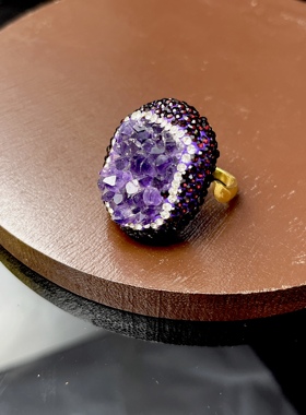 紫水晶戒指天然乌拉圭簇吊坠紫晶原石晶洞块开口戒指爱情石指环