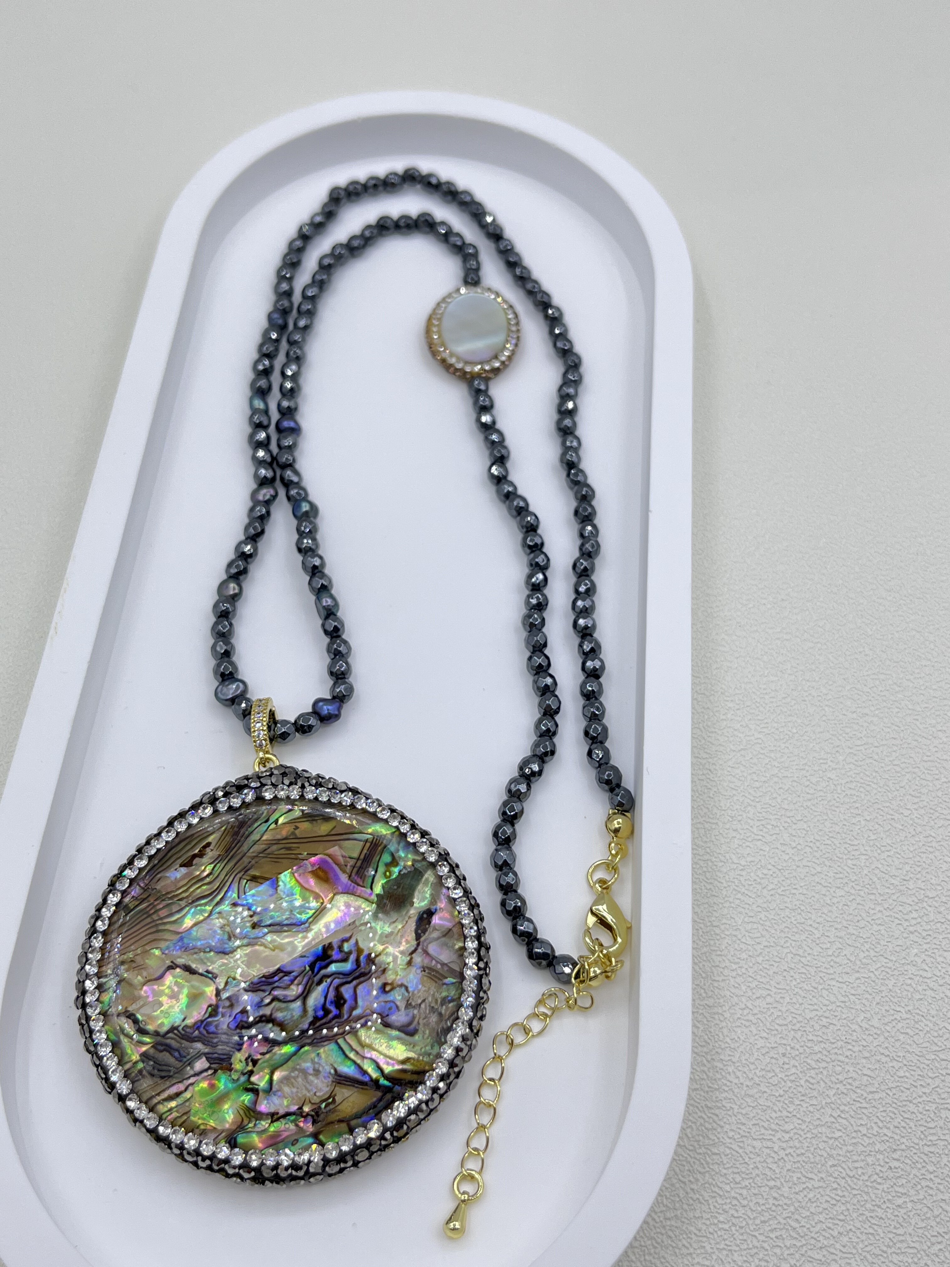 欧美复古宫廷风天然鲍鱼贝母项链女轻奢小众设计感锁骨链毛衣链