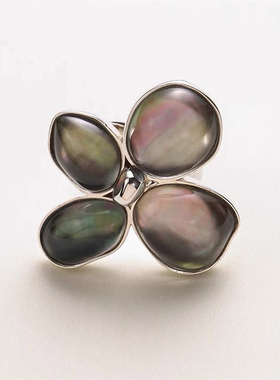 丁香花系列黑贝白贝女轻奢设计宝石戒指开口戒指指环