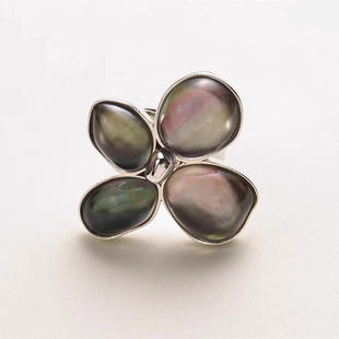 丁香花系列黑贝白贝女轻奢设计宝石戒指开口戒指指环