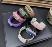 新款 真皮天然原石镶嵌紫晶手镯欧美流行跨境天然石首饰可调节手环