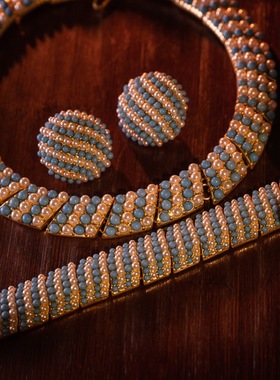 青岛欧美外贸中古vintag罕见书册款复刻满镶精致优雅项链手链耳夹