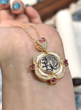 轻奢复古宫廷风罗马白贝母人像古币项链高级感镶锆石小众设计颈链