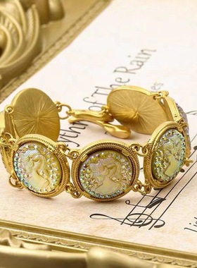 中古vintage中古人鱼姬浮雕KF仙女系列高级感电镀真金手链戒指