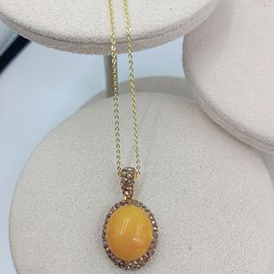 新款黄玉石镶嵌项链戒指耳环套装时尚中古风高级感手工饰品