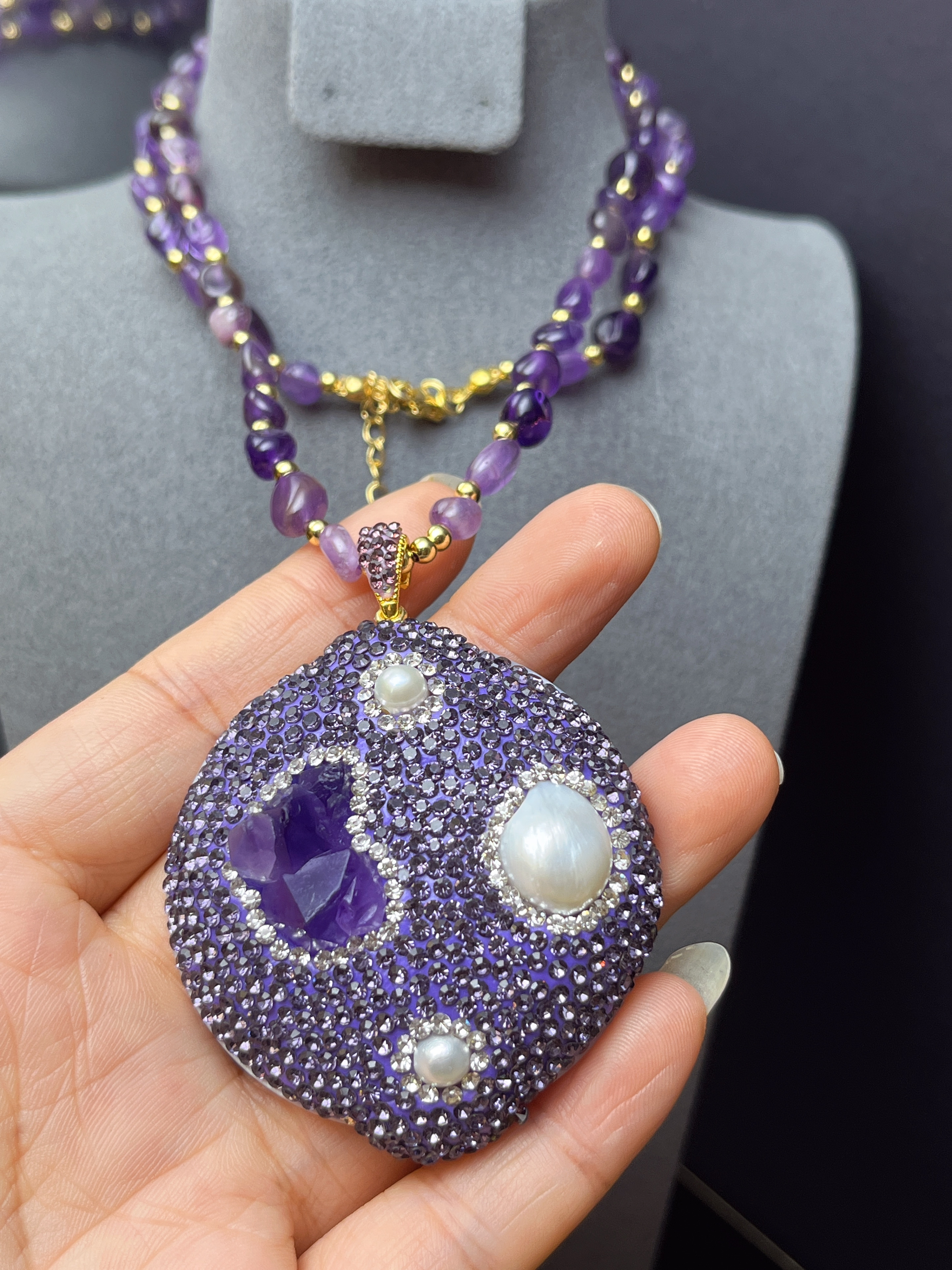 天然紫水晶项链女款轻奢小众设计感高级毛衣链2025新款爆款颈链