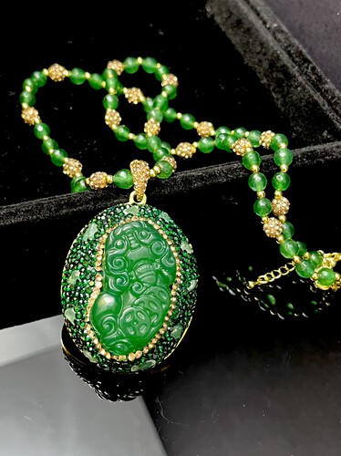 天然东陵玉髓貔貅毛衣款 中古个性饰品时尚法式项链戒指