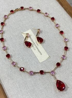 欧美首饰耳环项链套装轻奢小众水滴锆石珠宝首饰套装宴会礼服配饰