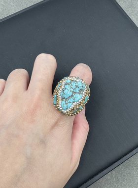 新款天然绿松石戒指女款时尚个性简约百搭饰品礼物