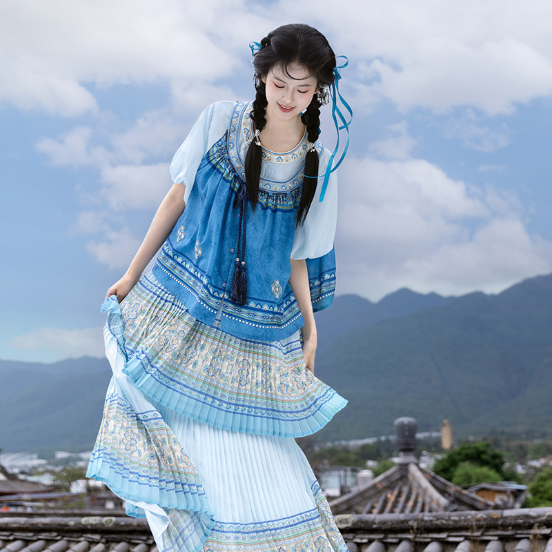【重回汉唐花漾清歌】改良圆领对襟比甲短袖衫日常汉服汉洋折衷