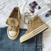 ins透气男鞋 男生 男学生百搭厚底板鞋 子潮鞋 2024美拉德小众高帮鞋