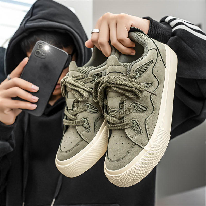 男鞋子潮2025秋季厚底新款帆布鞋男ins百搭休闲板鞋子潮鞋面包鞋