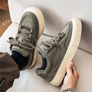 痞帅绿色男鞋 小众港风面包鞋 透气学生运动板鞋 复古板鞋 2025秋新款