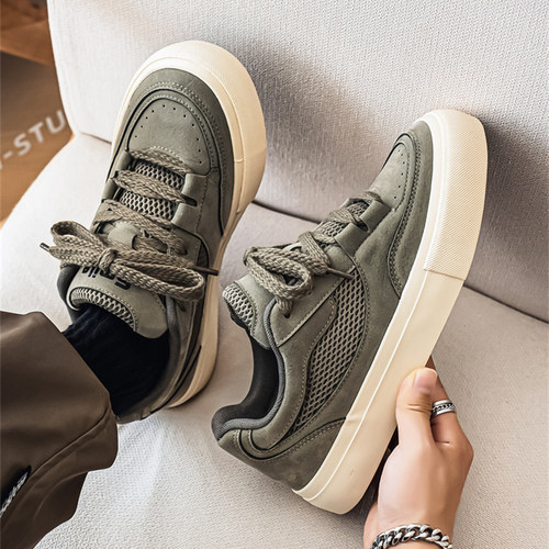 小众港风面包鞋2025秋新款复古板鞋透气学生运动板鞋痞帅绿色男鞋