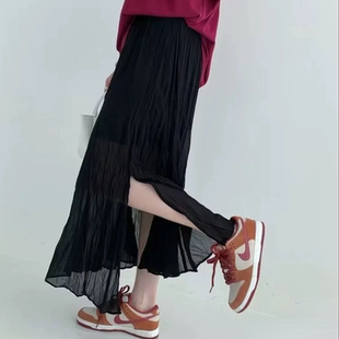 松紧腰半身裙百褶皱雪纺长裙学生减龄甜美少女 全场第二件半价女装