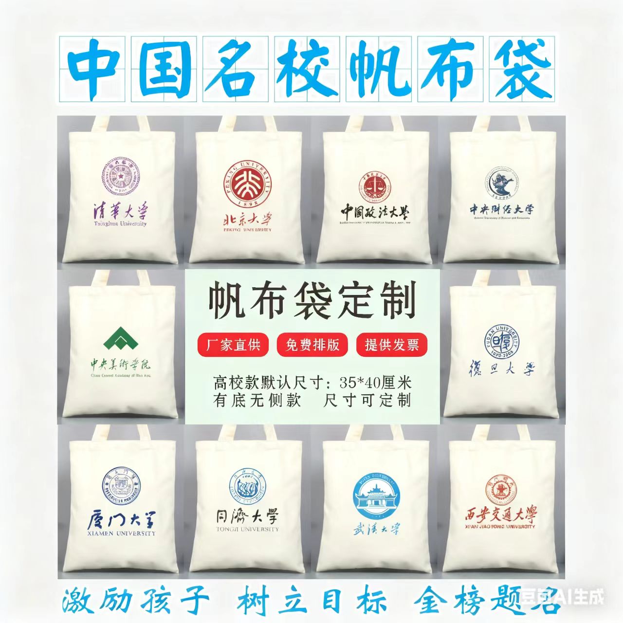 布袋定制帆布袋高校可定制大容量