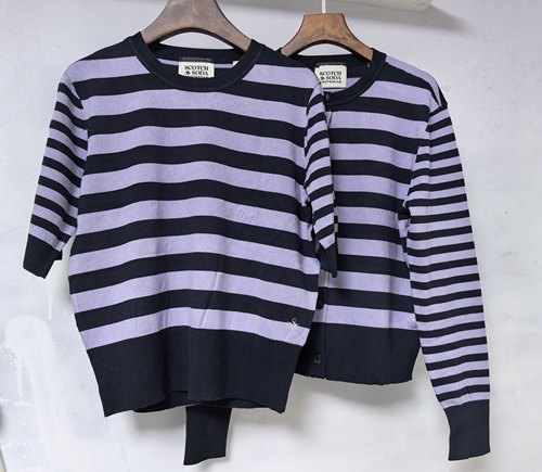 荷兰苏打scotch soda条纹针织衫开衫圆领棉春秋夏出口原单女装