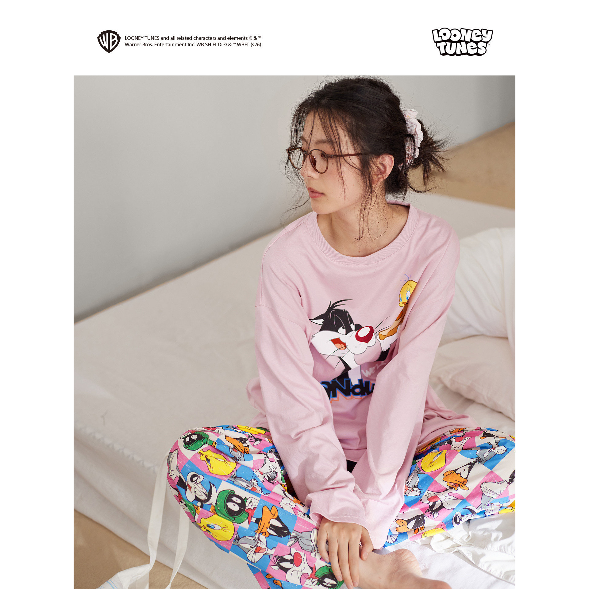贝妍兔八哥睡衣女春秋季新款可爱卡通长袖家居服减龄少女大码套装