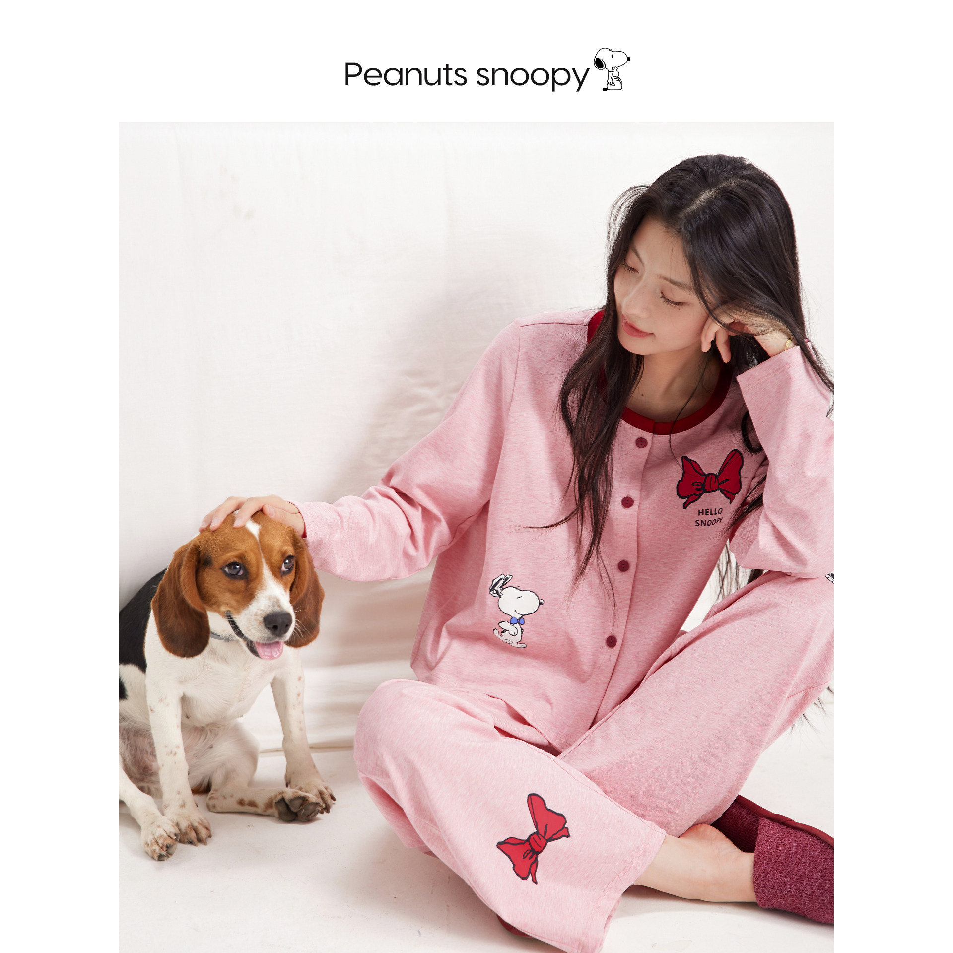 贝妍甜美韩系少女早秋新款长袖睡衣可爱史努比柔软家居服外穿套装