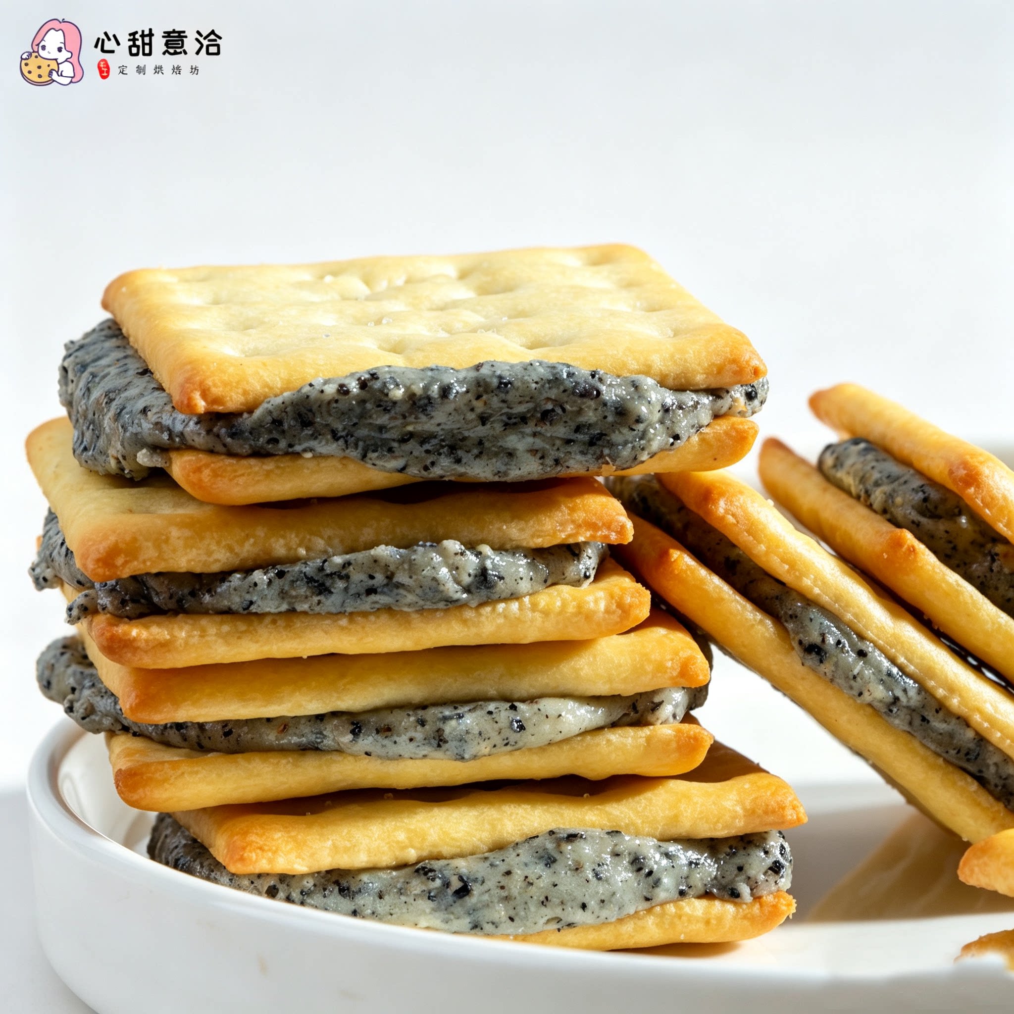 现做纯手工黑芝麻牛轧夹心饼干牛乳牛扎苏打休闲小零食糕点网红