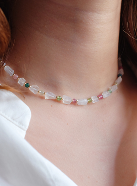 白月光。小众 不常见的天然月光石随形切。天然糖果碧玺算盘珠。