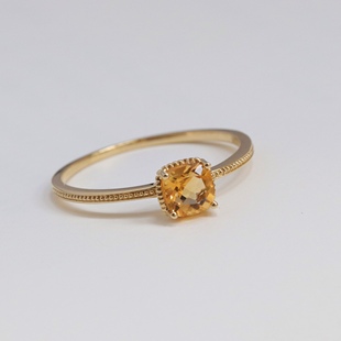 仲夏花园。日本工艺9K金不褪色天然黄晶细叠戴戒指幸运石礼物。