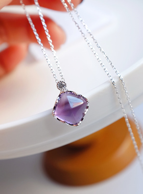 超好看！天然幸运能量紫水晶糖塔吊坠 s925纯银糖包山项链坠女。