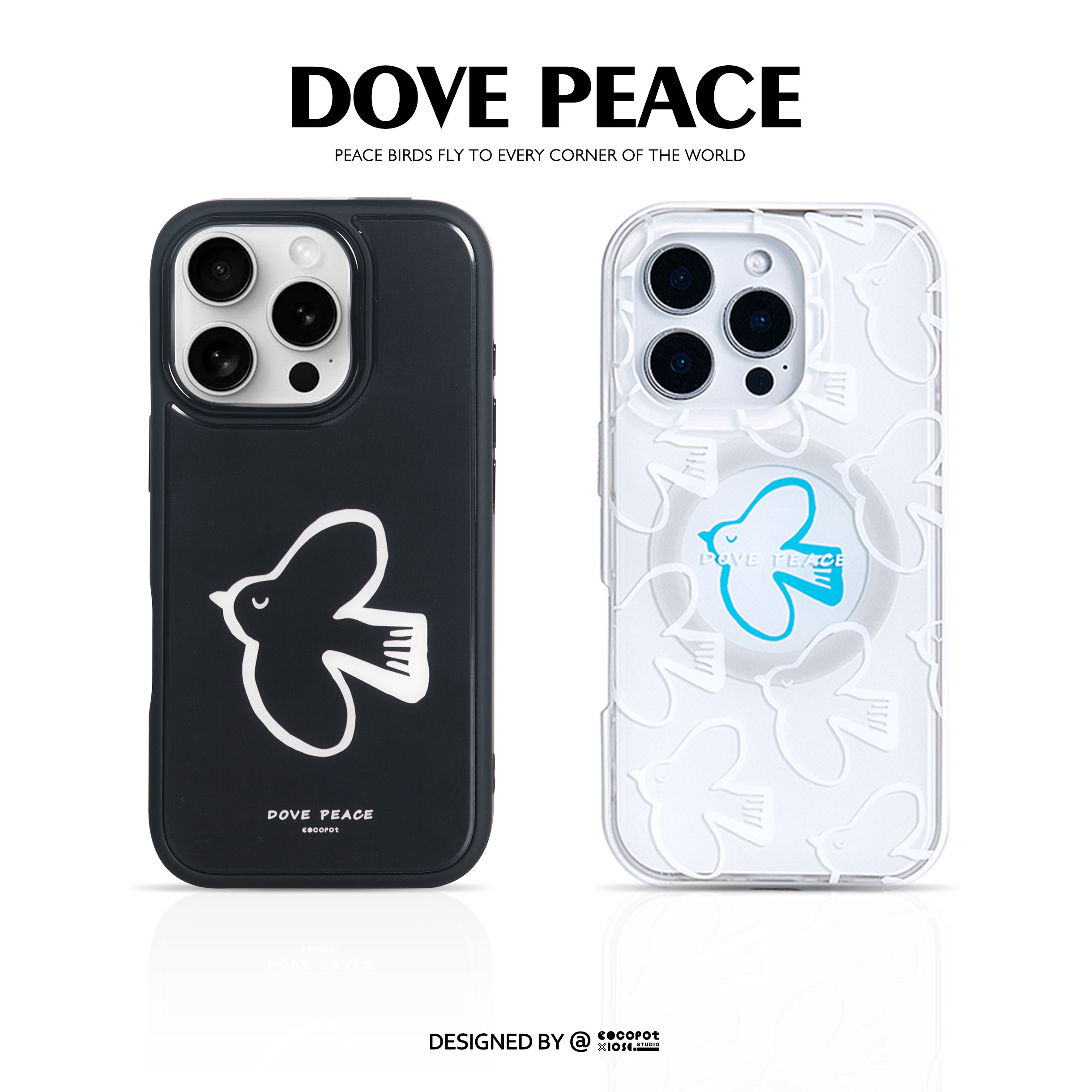 iosco 原创【和平鸽】设计师手绘款 磨砂 磁吸 黑色边框 适