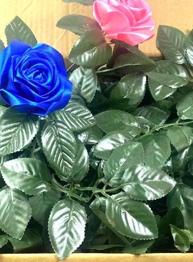 六叉绿叶配饰叶片花托假花玫瑰花叶仿真叶子手工丝印6片批发花束