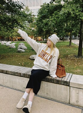 【特价5折】复古lonely贴布刺绣加绒温暖厚卫衣