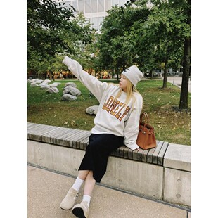 【特价5折】复古lonely贴布刺绣加绒温暖厚卫衣