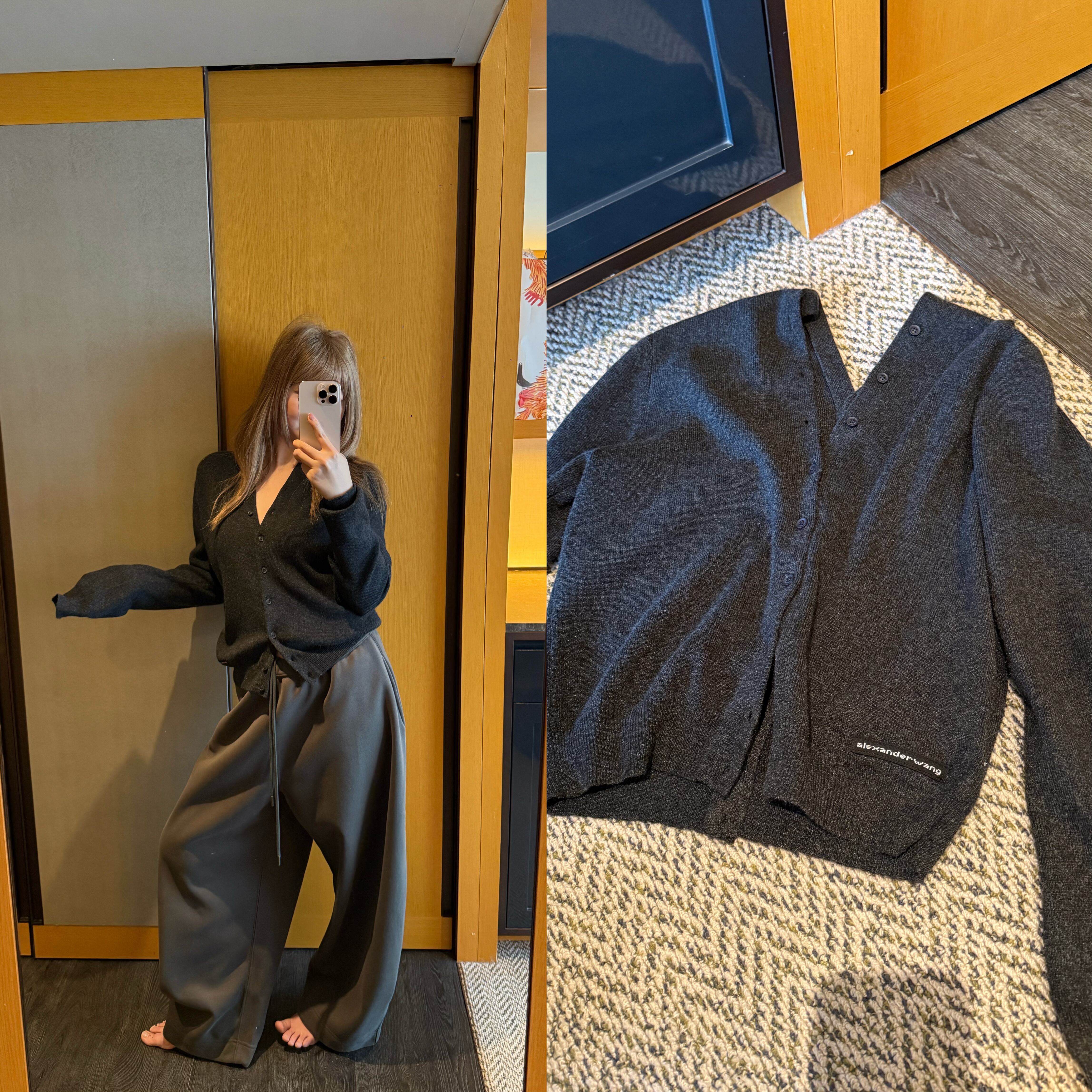 11/11 wann 纽扣V领软糯针织简约穿搭深色针织开衫