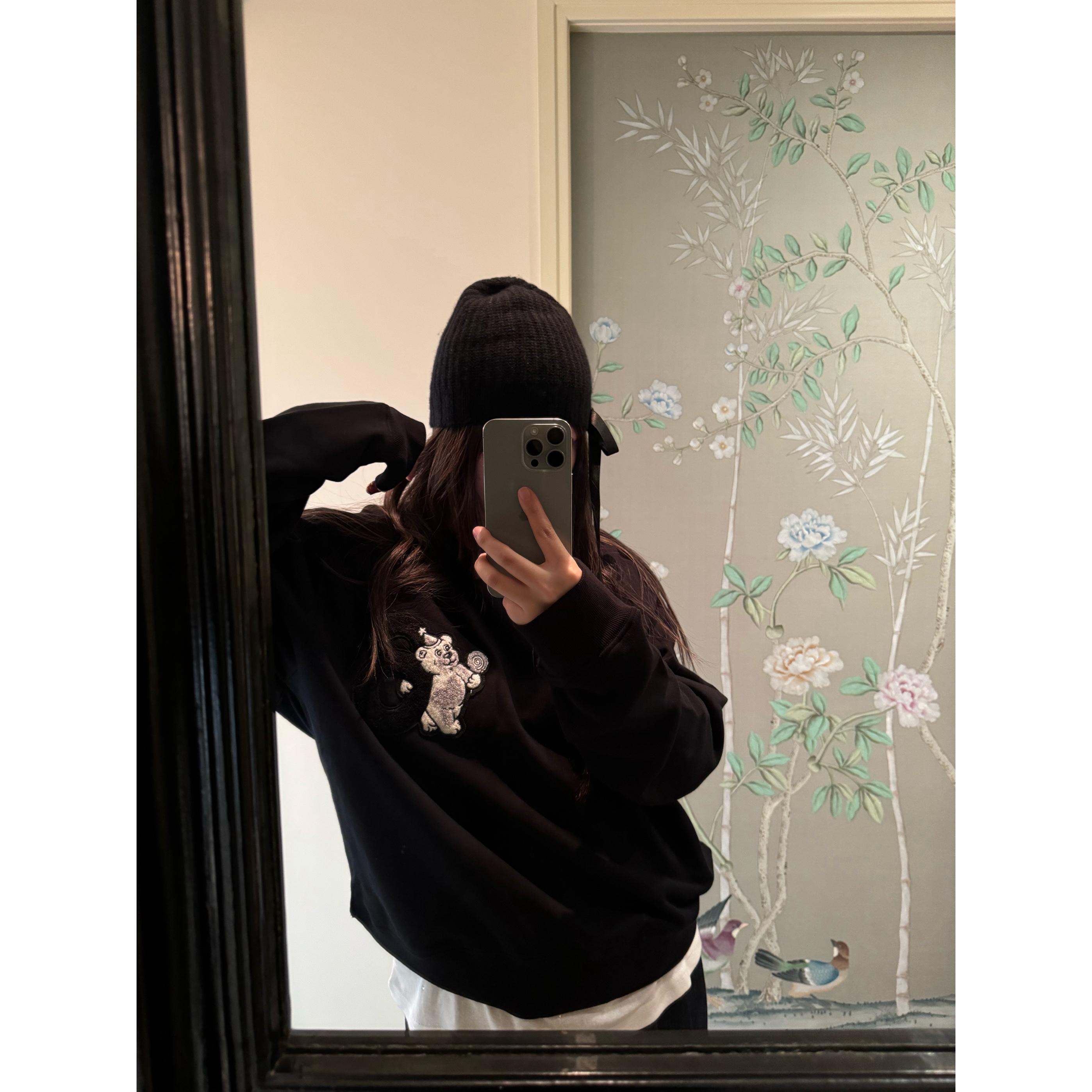 wann 小熊刺绣m6纯棉圆领套头印花卫衣秋冬新款宽松oversize上衣