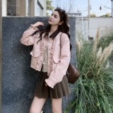 新款现货！ZB168-H607款粉色木耳边麂皮外套P155控248，女装短外套，浙宝168