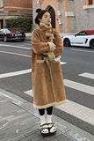 麂皮绒皮毛一体棉衣女2024冬季新款宽松中长款牛角扣羊羔毛外套潮，女装棉衣/棉服，浙宝168